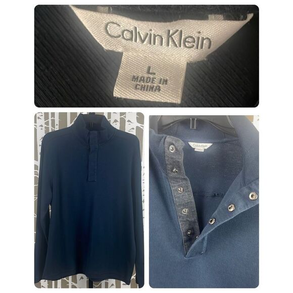 Calvin Klein Men’s Navy Blue Henley sz L - Picture 1 of 11